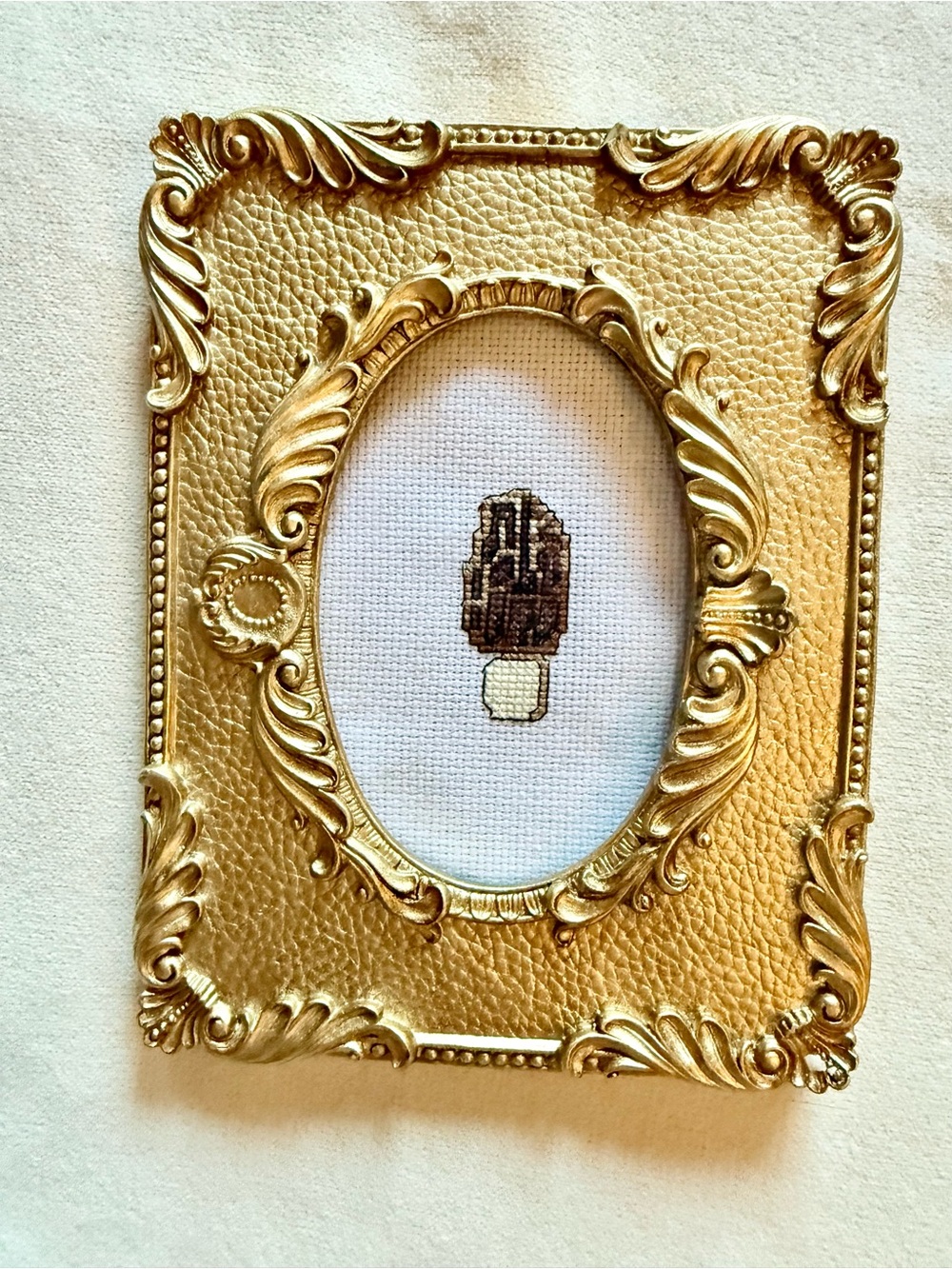 Ornate Gold Decorative Picture Frame with hand stitched morel mushroom
